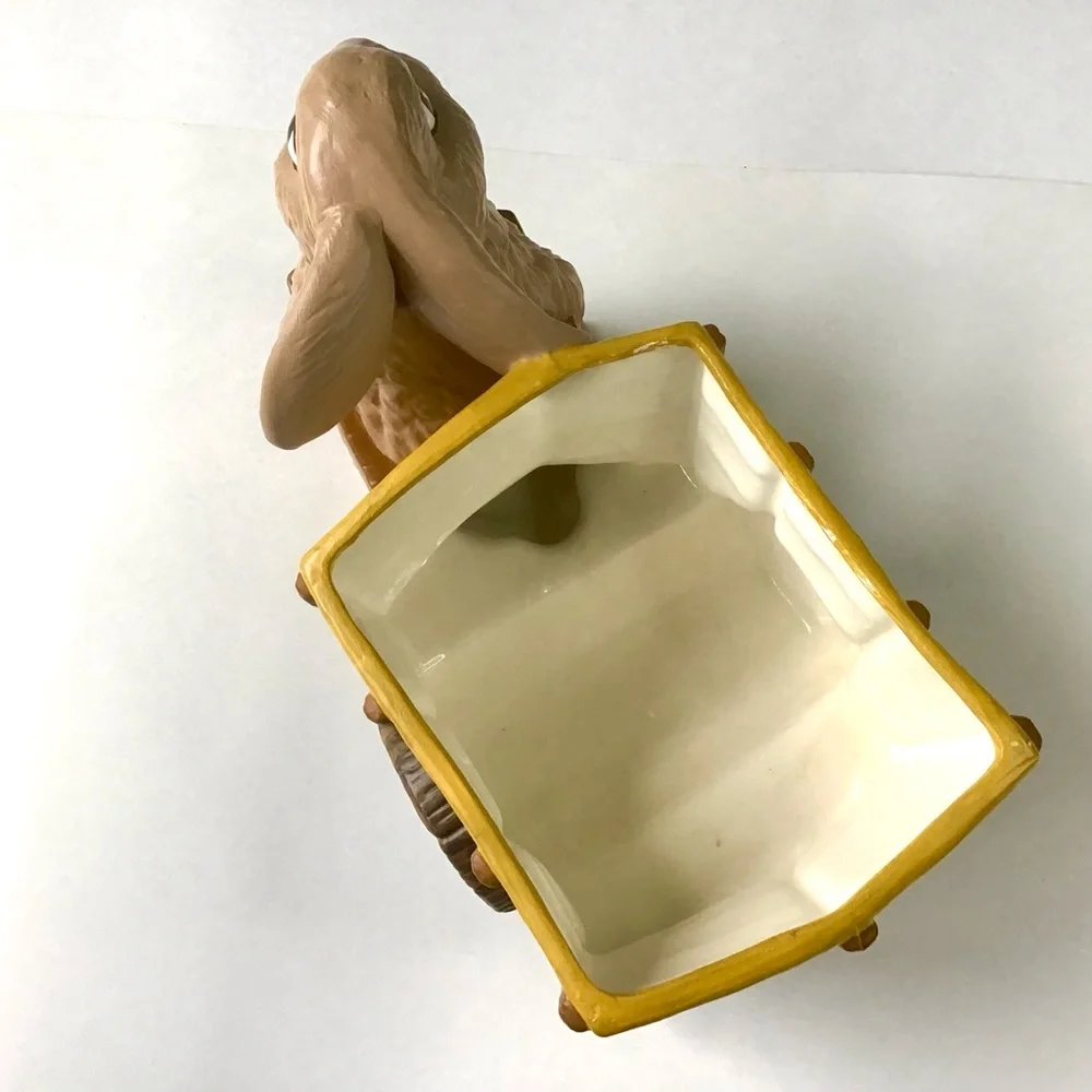 Vintage Easter Bunny Pulling Wagon Cart of Eggs Chick Large Covered Ceramic Dish